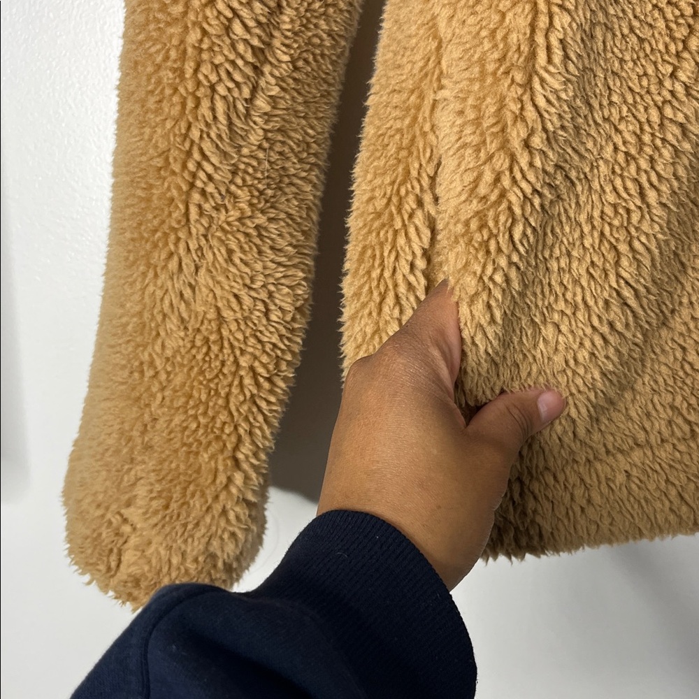 Uniqlo Tan Brown Teddy Bear Sherpa Jacket Sz Medium - Picture 3 of 7